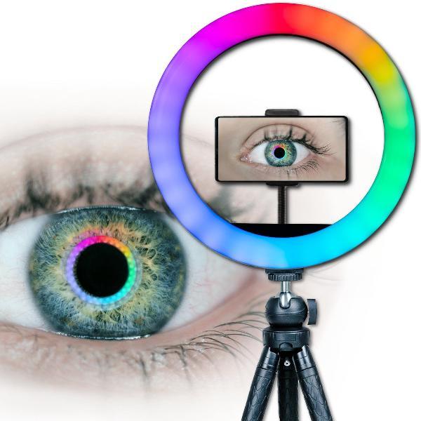 TENTA® Ringlamp met statief - Multicolor Selfie Ring Light op modern Statief - TikTok lamp met 26 effecten