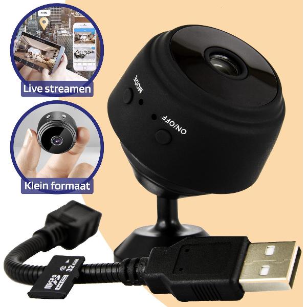 Spy Camera - 1080P HD - Spy Camera Wifi met App - Live Streamen - Mini Camera - Beveiligingscamera Binnen - Verborgen Camera - WiFi Camera Binnen Draadloos – Magnetische Montage - Incl. 32GB Micro SD