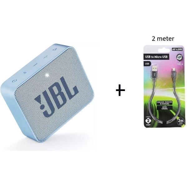 JBL Go 2 lichtblauw speaker waterbestendig + 2m USB-kabel.