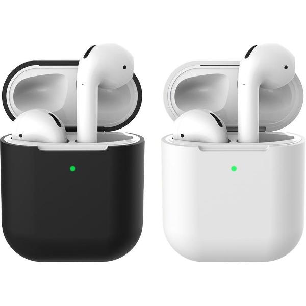 2 beschermhoesjes voor Apple Airpods - Zwart & Wit - Siliconen case geschikt voor Apple Airpods 1 & 2