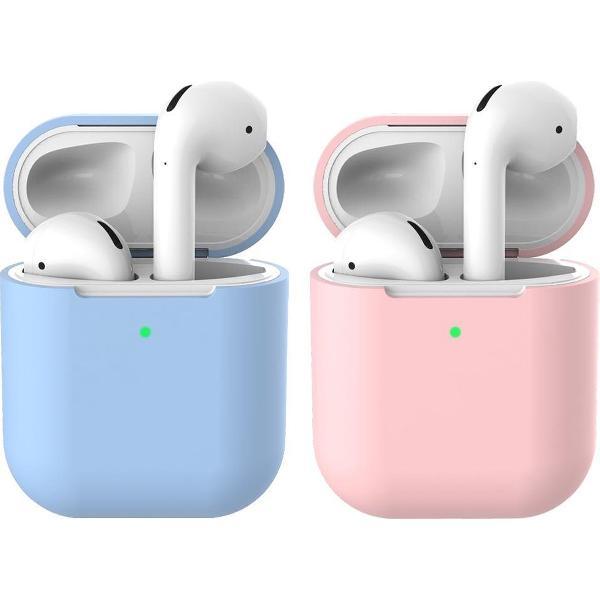 2 beschermhoesjes voor Apple Airpods - Licht Blauw & Roze - Siliconen case geschikt voor Apple Airpods 1 & 2