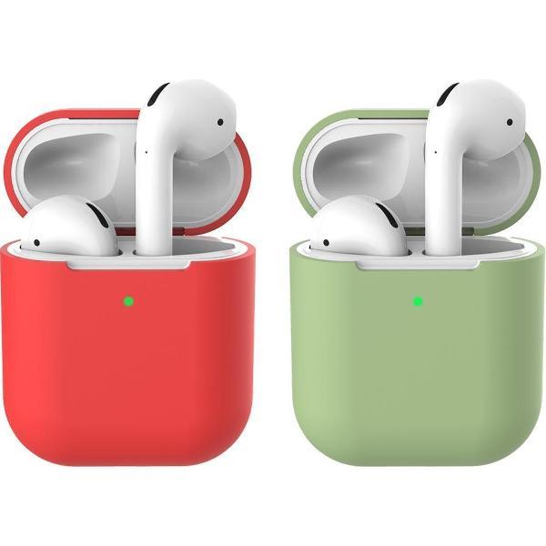 2 beschermhoesjes voor Apple Airpods - Rood & Groen - Siliconen case geschikt voor Apple Airpods 1 & 2
