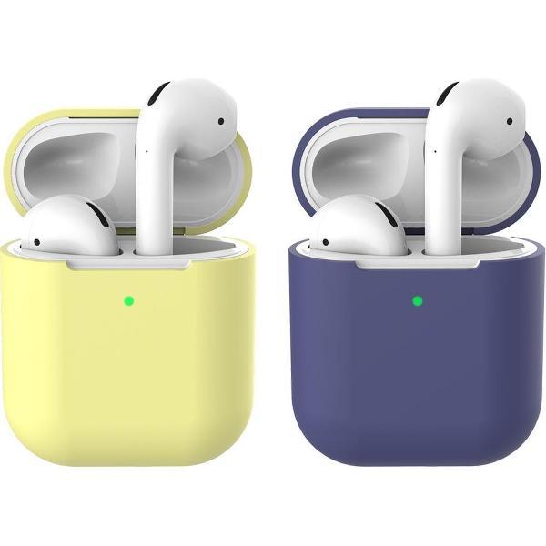 2 beschermhoesjes voor Apple Airpods - Geel & Donker Blauw - Siliconen case geschikt voor Apple Airpods 1 & 2