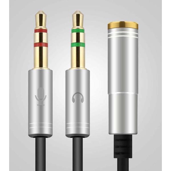 3.5mm Female Dual Male Headset Mic Audio Splitter - Zilver