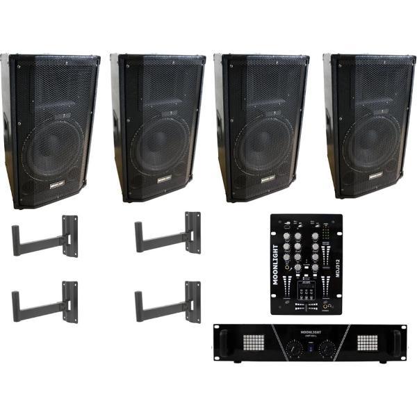Cafe/ zaal Set A met 4x 400W, versterker en mengpaneel met usb speler.