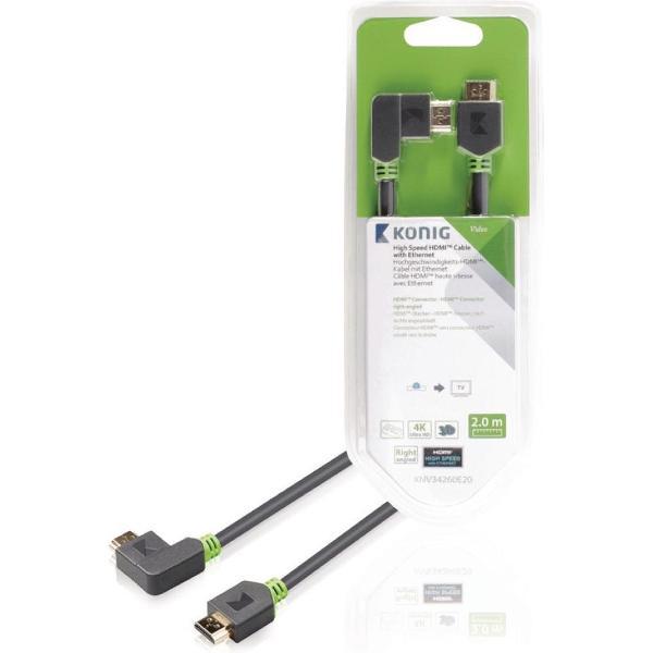High Speed HDMI Cable with Ethernet HDMI Connector - HDMI Connector right-angled 2.00 m grey