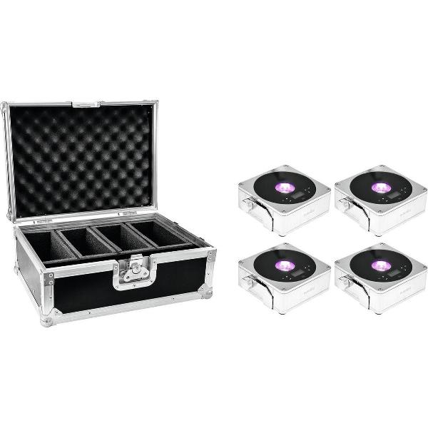 EUROLITE Set 4x accu IP Flat Light 1 chroom + koffer - LED Uplight Set