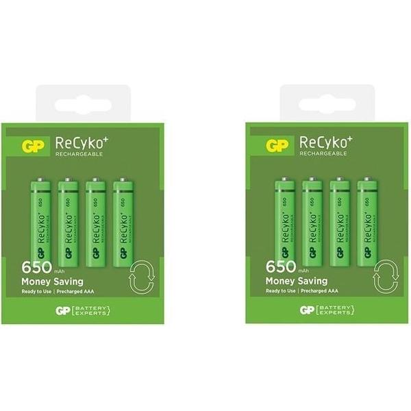 8 Stuks (2 Blisters a 4st) - GP R03/AAA GP ReCyko+ 650 Series 650mAh oplaadbaar