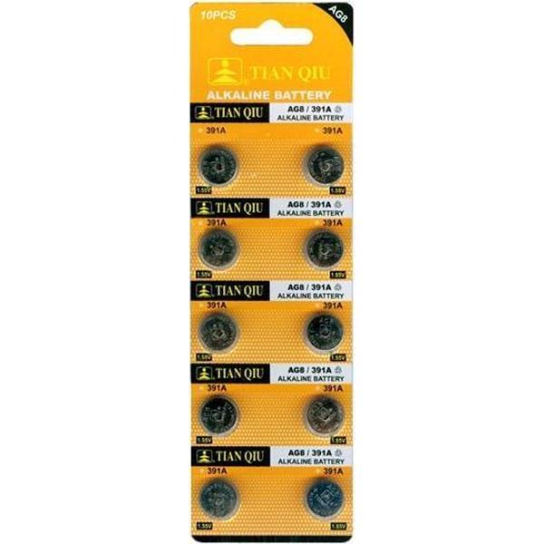 Ag 8 batterijen |Strip 10 stuks (ook bekend als AG8, LR1120, G8, LR55, 191, 391) knoopcel batterijen