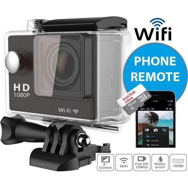 Action Camera EKEN W9 Full HD 4K Wifi & HDMI met 23 accessoires + 16GB SD kaart Class10