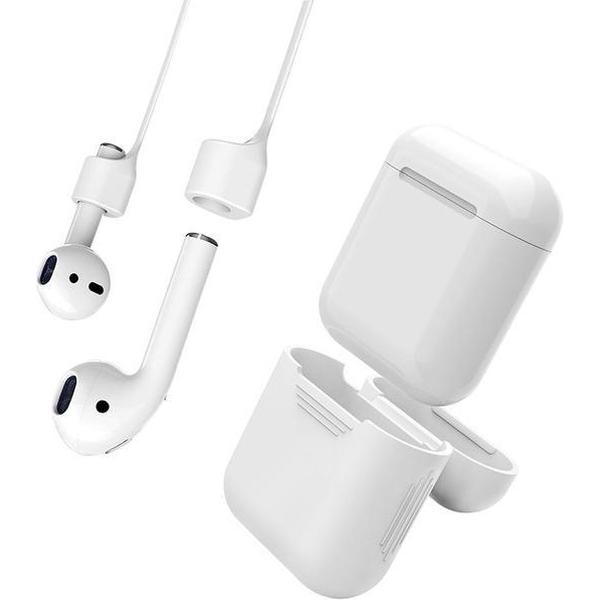 Anti Lost Strap & Case Hoes Voor Apple Airpods - Siliconen Wireless Band & Beschermhoes Cover - Wit
