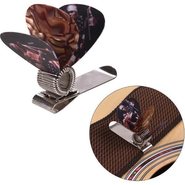 Plectrumhouder met plectrums - Gitaar plectrum houder - Guitar pick holder - Universele houder - 1 metalen houder + 2 plectrums