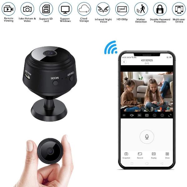 USB oplaadbare Micro Mini Spy bewaking beveiliging -camera- WiFi – HD-draadloos- 1080p, met bewegingsdetectie- nachtzicht - afluister functie- IPhone, IOS, IPad en Android