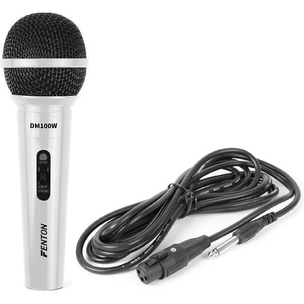 Microfoon - Dynamische microfoon Wit voor karaoke en DJ's - Fenton DM100W