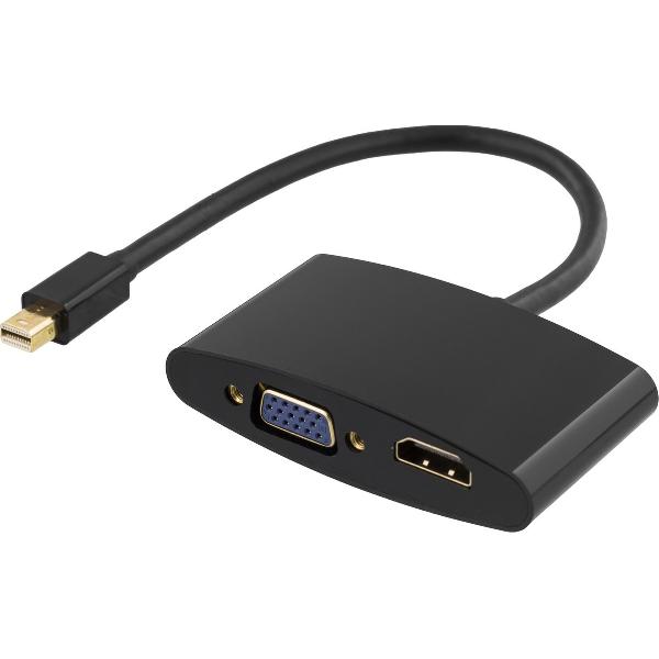 DELTACO DP-HDMIVGA-K, mini DisplayPort naar HDMI en VGA adapter, 1920x1080 @ 60 Hz, Zwart