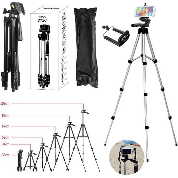 Smartphone Tripod Camera Statief 102 Cm Zilver + Bluetooth Remote Shutter – HiCHiCO