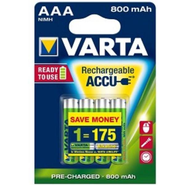 Varta oplaadare batterijen AAA NIMH 800mA, Ready2Use, per 4. (hangverpakking)