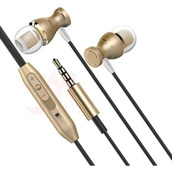 DrPhone Aero In-Ear - Vliegtuig Metalen Magnetische Bedrade Oordoppen - 3.5mm AUX - Microfoon - Aluminium Oortjes - Goud