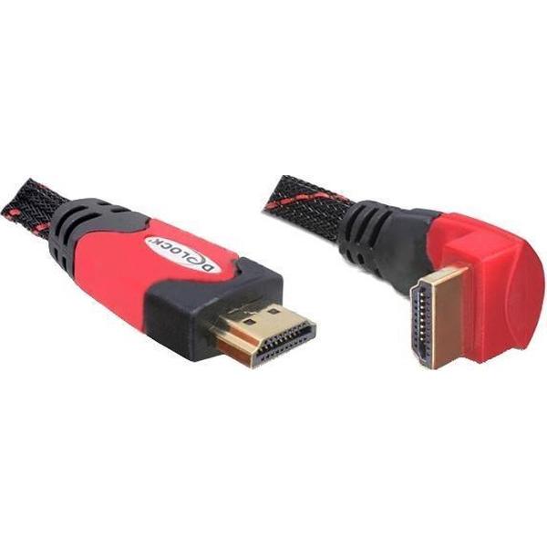 Delock - 1.4 High Speed HDMI kabel - eenzijdig haaks - 3 m - Zwart/Rood