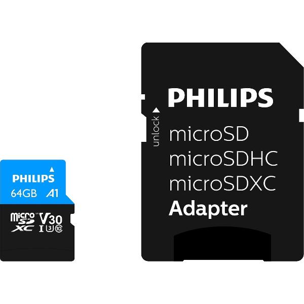 Philips FM64MP65B - Micro SDXC kaart 64GB incl. adapter - Class 10 - UHS-I U3