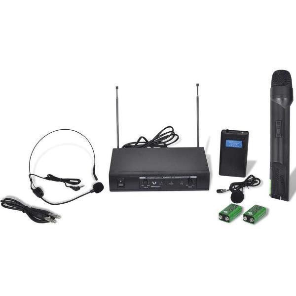 vidaXL Ontvanger met 1 draadloze microfoon en 1 draadloze koptelefoon VHF