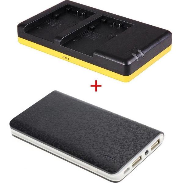 Huismerk Powerpakket Deluxe: NP-FP50 duo oplader + 8000mAh Powerbank voor 2 Sony accu's NP-FP50 / NP-FP70