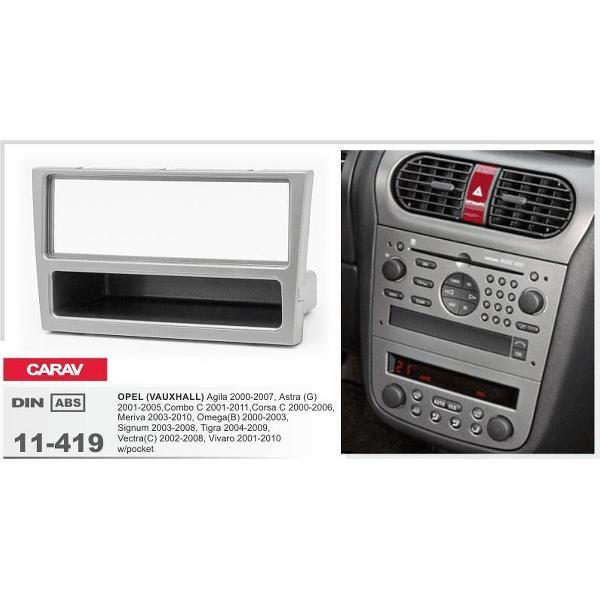 1-DIN OPEL Agila 2000-2007, Astra (G) 2001-2005, Combo (C) 2001-2011, Corsa (C) 2000-2006, Tigra 2004-2009, Vectra (C) 2002-2008, Vivaro 2001-2010 w/pocket (Silver) inbouwpaneel Audiovolt 11-419