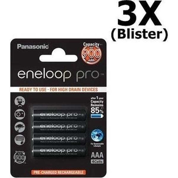 12 Stuks (3 blisters a 4st) - AAA Panasonic eneloop Pro Oplaadbare Batterij