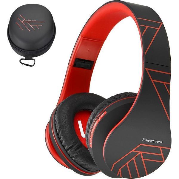 PowerLocus P2 draadloze Over-Ear Koptelefoon Inklapbaar - Bluetooth Hoofdtelefoon - Met microfoon - Zwart/Rood