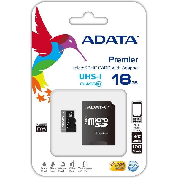 ADATA Premier Micro SDHC UHS-I U1 Class10 16GB 16GB Micro SDHC Class 10 flashgeheugen