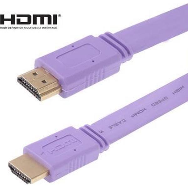 1.8m vergulde HDMI naar HDMI 19Pin platte kabel, 1.4 versie, ondersteuning HD TV / XBOX 360 / PS3 / projector / dvd-speler enz. (Paars)