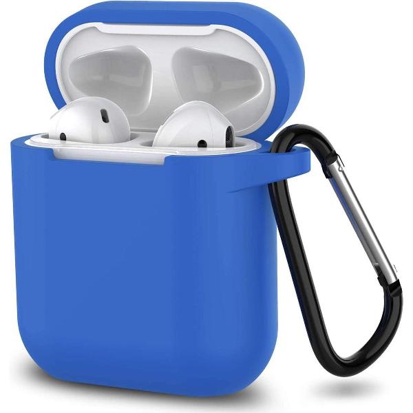 Apple Airpods 1 en 2 ultra dunne siliconen cover - Hoesje - extra dunne Apple Airpods siliconen cover met sleutelhanger - Donkerblauw