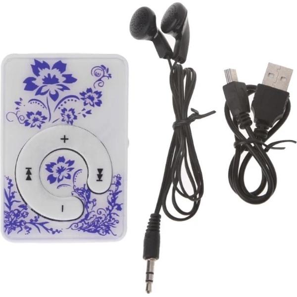 Mp3 Speler Mp3 Player Leuke Bloemen Print Met Oordopjes en Oplaadkabel + handige Clip Voor Buitensporten
