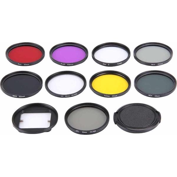 JUNESTAR 11 in 1 Professionele 52mm Lens Filter set (CPL + UV + ND8 + ND4 + ND2 + Ster 8 + rood + geel + FLD / paars)