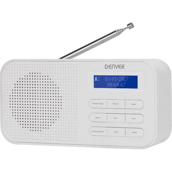 Denver DAB-42 / Draagbare DAB+ radio / FM Radio / LCD display / Koptelefoon sluiting / Alarm functie / Wit