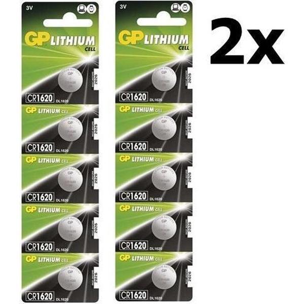 10 Stuks (2 Blister a 5st) GP CR1620 3v lithium knoopcelbatterij