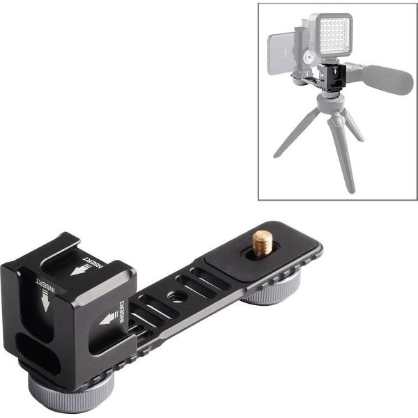PULUZ 4-Head Cold Hot Shoe Mount Adapter Microfoon Flash Light Aluminium Extension Bracket voor DJI OSMO Mobile 2 / Zhiyun Smooth 4 / Feiyu Vimble 2 Gimbal Stabilizer