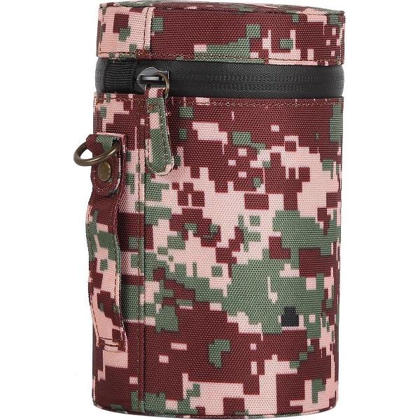 Camouflagekleur Grote lenshouder stoffen etui met ritssluiting voor DSLR-cameralens, afmeting: 16x10x10cm (bruin)