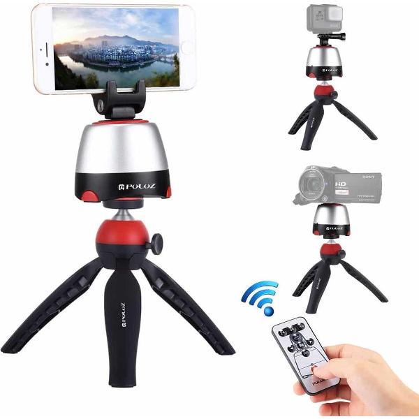 PULUZ Elektronische 360 â€‹â€‹graden rotatie Panoramakop + statiefbevestiging + GoPro klem + telefoonklem met afstandsbediening voor smartphones, GoPro, DSLR-camera's (rood)