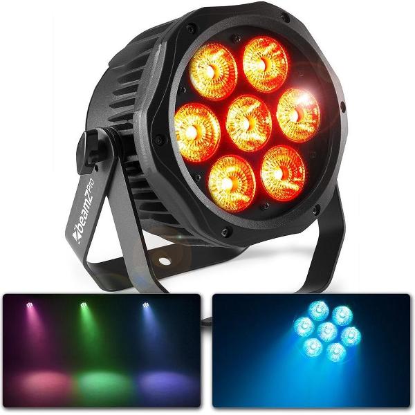 BeamZ BWA410 LED PAR met aluminium behuizing en 7x 10W LED's. Geschikt voor buiten.