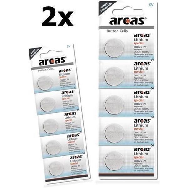 10 Stuks (2 Blisters a 5st) - Arcas CR2025 165mAh 3V batterij