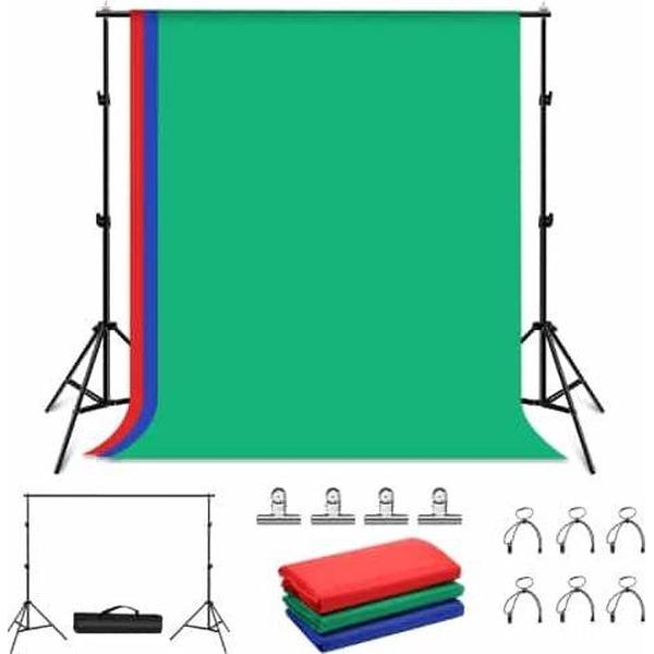 PULUZ 2x2m Fotostudio Achtergrond Ondersteuning Stand Achtergrond Lat Beugel Kit met Rood / Blauw / Groen Achtergronden