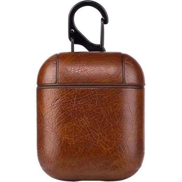 By Qubix - AirPods 1/2 hoesje Litchi PU Series - hard case - donker bruin - AirPods hoesjes