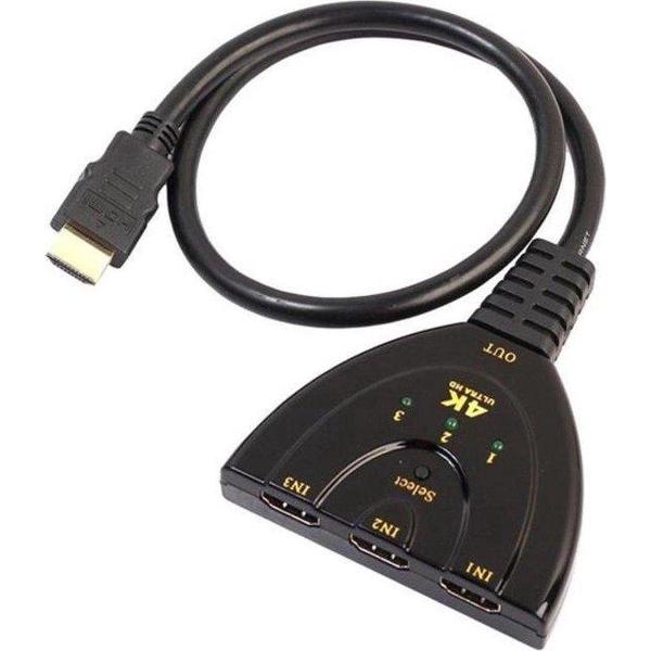 Garpex® HDMI Switch - Splitter 3 in naar 1 uit - 3 in 1 - 1080p Full HD - Indicatie LED + Pigtail - Zwart