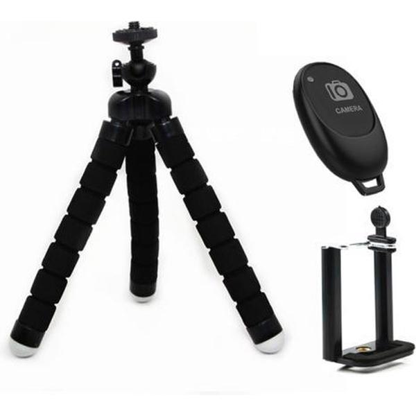 Mini Octopus flexibele schuimstatiefhouder met telefoonklem en afstandsbediening (zwart)