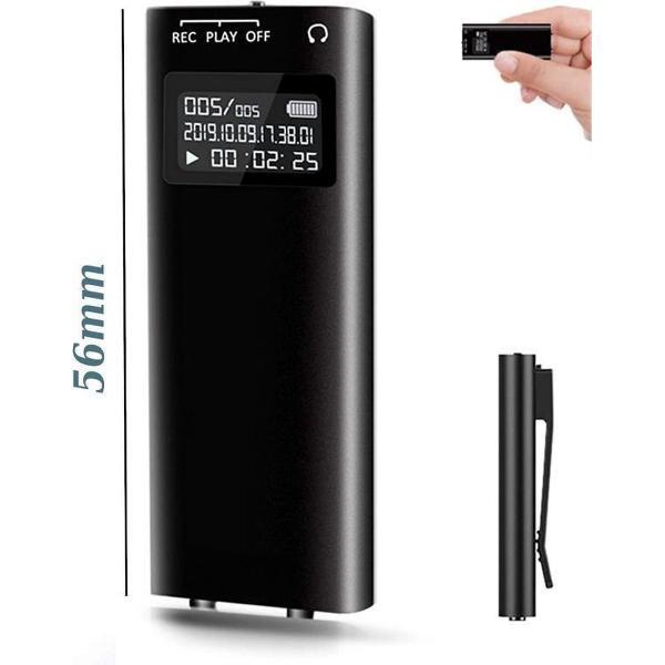 Mini Voice recorder met scherm. Magnetisch, Clip, Mp3 speler. Tot 25 uur continu opnemen. 32GB Intern geheugen