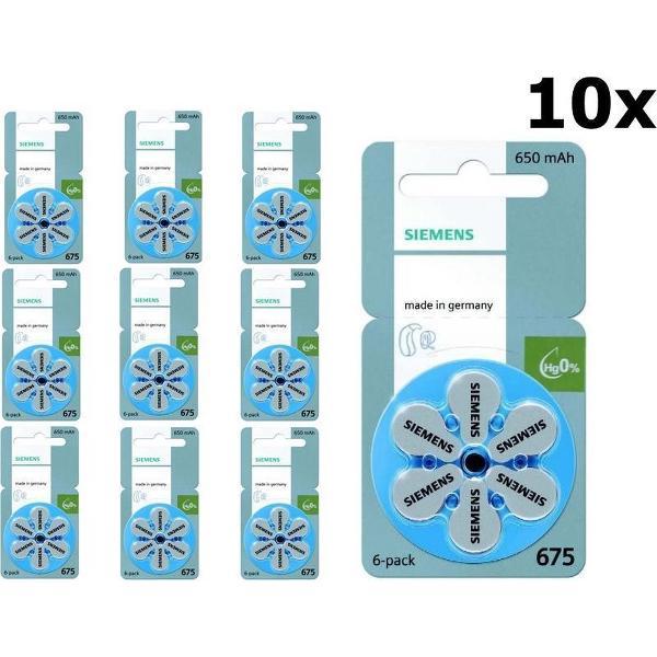 60 stuks (10 Blisters a 6St)- Siemens 675MF Hg 0% Gehoorapparaat batterijen 650mAh 1,45V