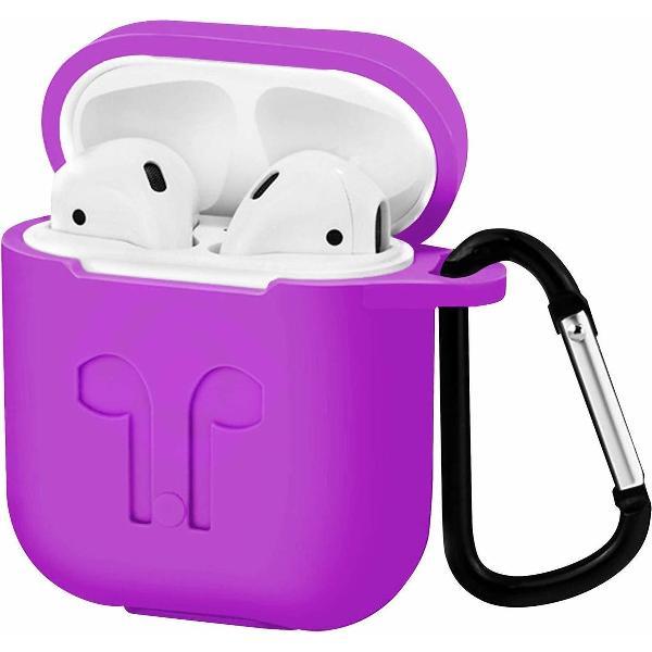 Apple Airpods Hoesje - Siliconen Airpods Hoes met Karabijnhaak - Case voor Airpods 1/2 - Paars