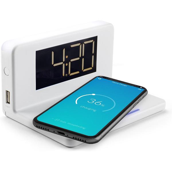 Caliber HCG018QI/w - Wekker met draadloos laden en groot scherm - Wit