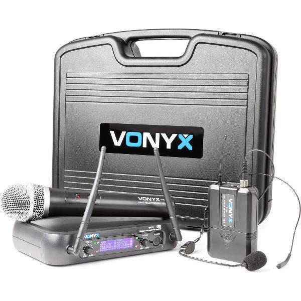 Vonyx WM73C 2-Kanaals UHF Draadloos Microfoonsysteem Combi met Handheld, Bodypack en Display